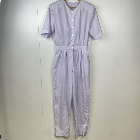 Vintage Peggy Mrazik Medium Lilac Puple Jumpsuit Full Length Button Up - Picture 2 of 6